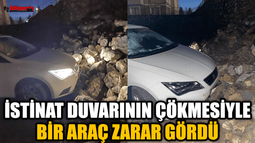 Karabük'te istinat duvarının çökmesi sonucu bir otomobil zarar gördü