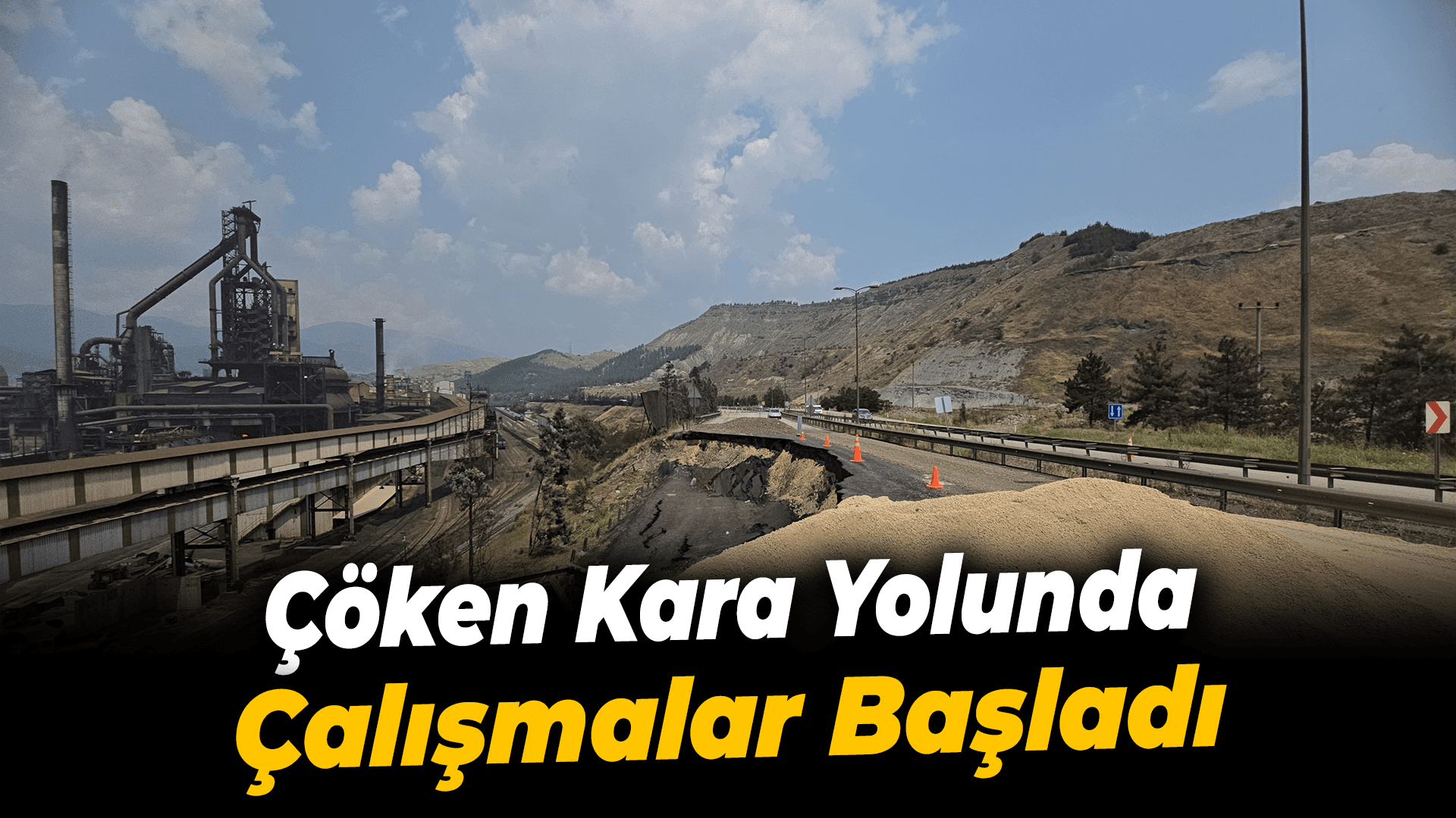 Karabük'te bir bölümü çöken kara yolunda çalışma başlatıldı