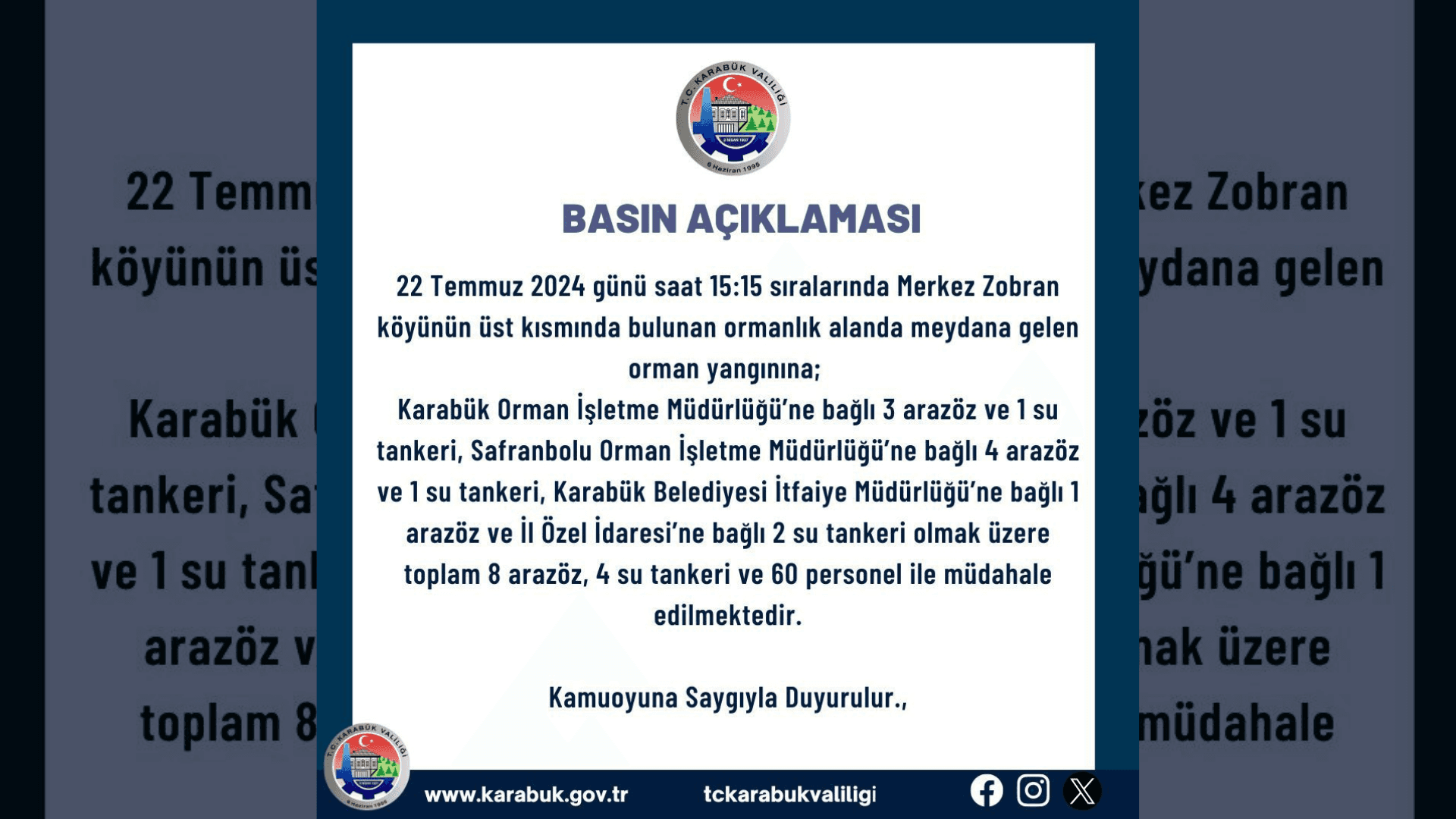 Karabük Valiliğinden Basın Açıklaması