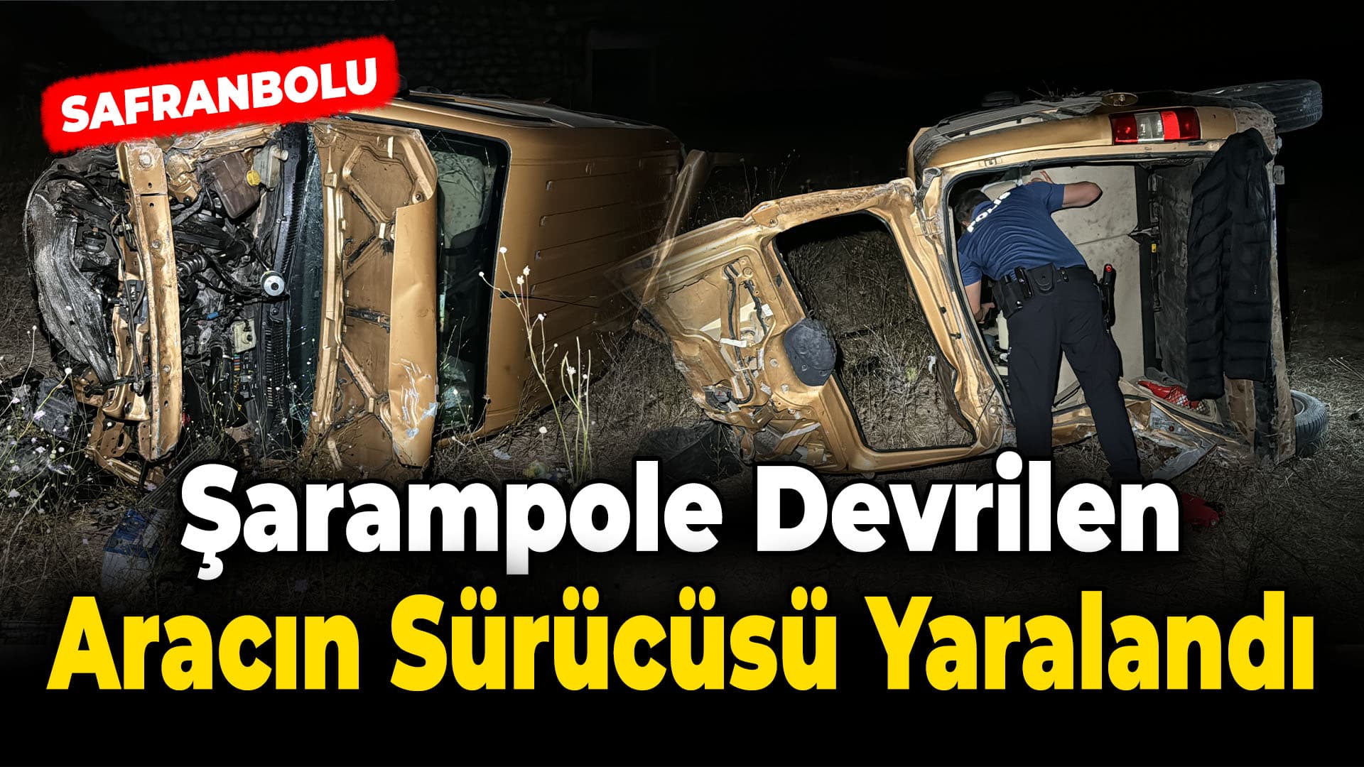 Safranbolu'da şarampole devrilen hafif ticari aracın sürücüsü yaralandı