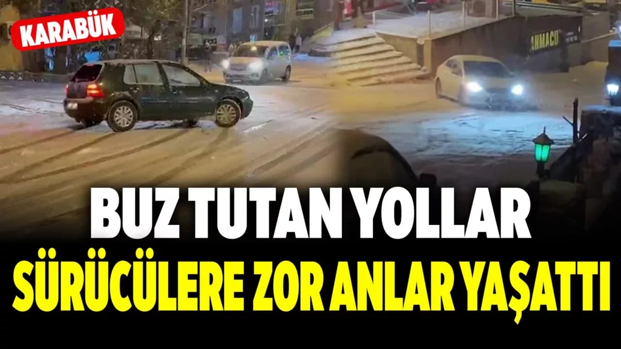 Karabük'te Sürücülerin Buz ile İmtihanı Kameralara Yansıdı