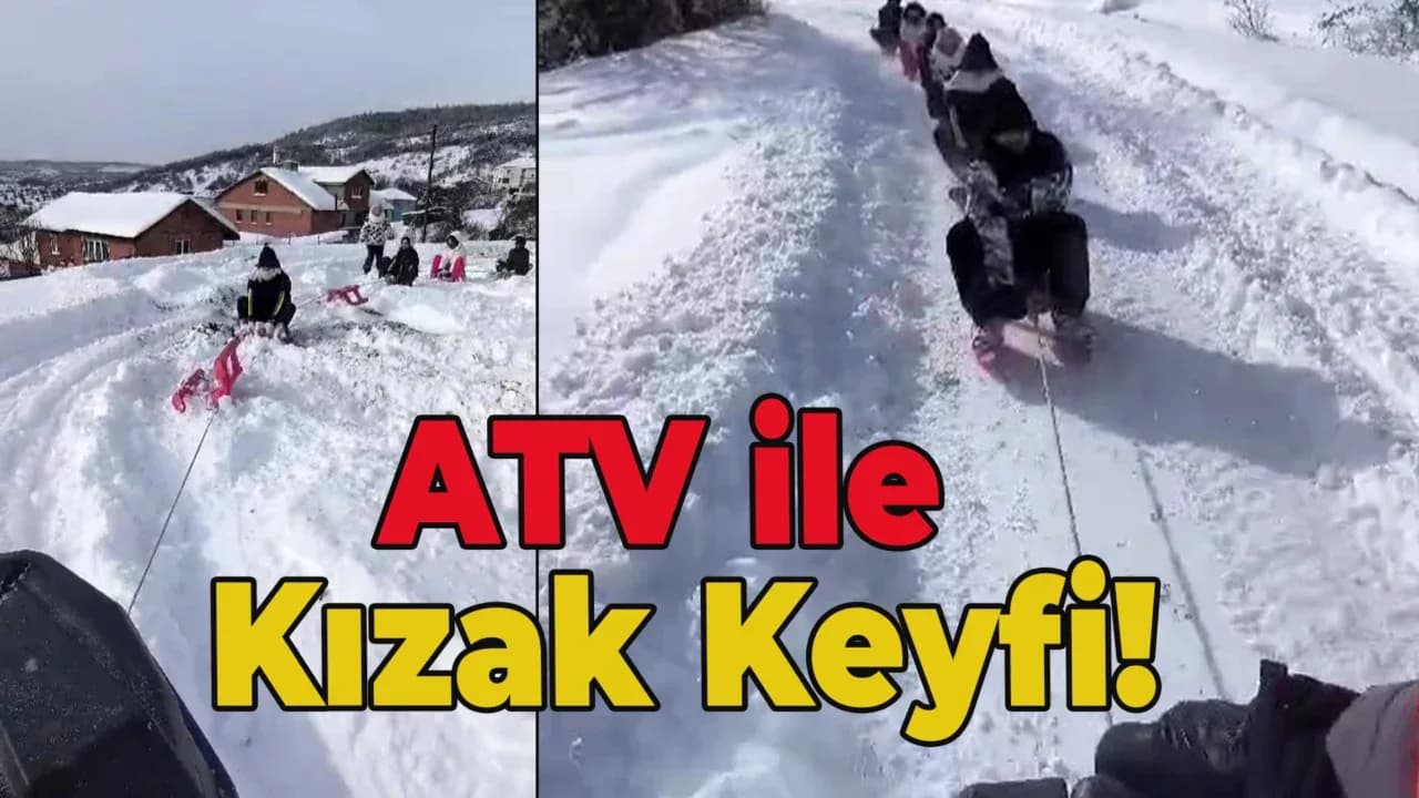 Karabük'te ATV'ye bağlı kızaklarla kayak keyfi yaptılar