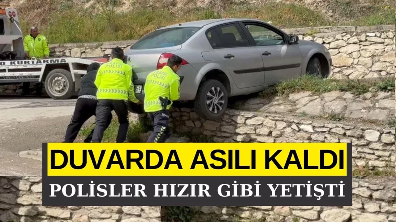 Safranbolu'da Duvarda Asılı Kalan Araca Polisler Hızır Gibi Yetişti