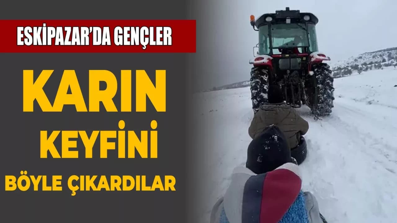 Traktöre Bağladıkları Lastiklerle Kayak Keyfi Yaptılar