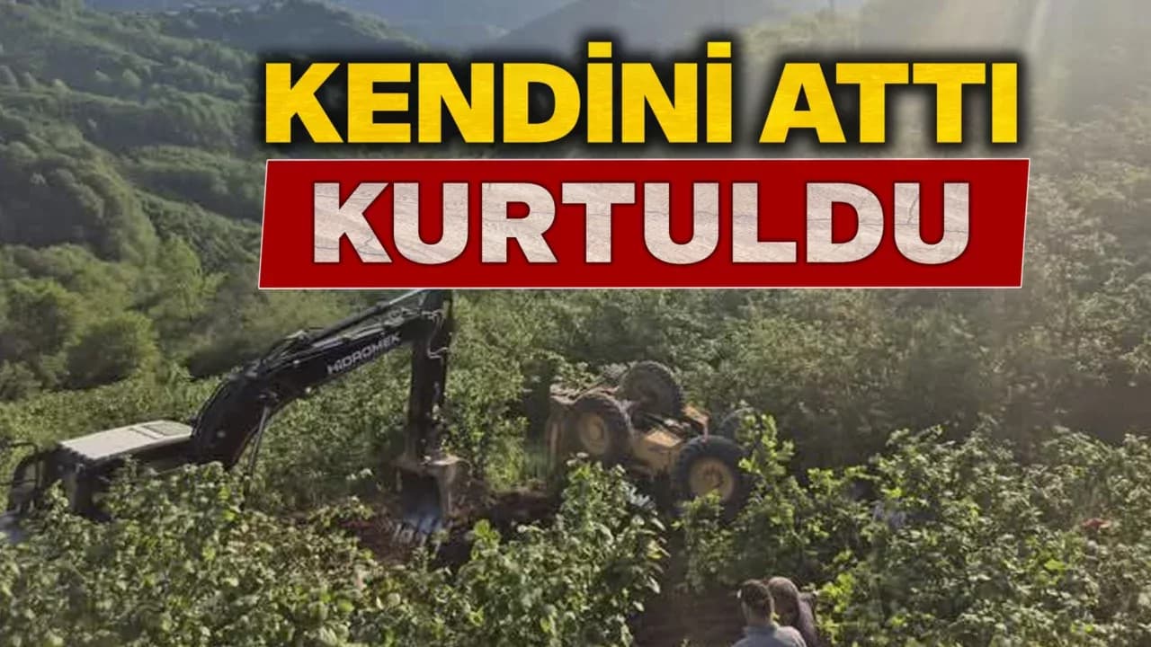 İş Makinası Şarampole Devrildi, Operatör Atlayarak Kurtuldu