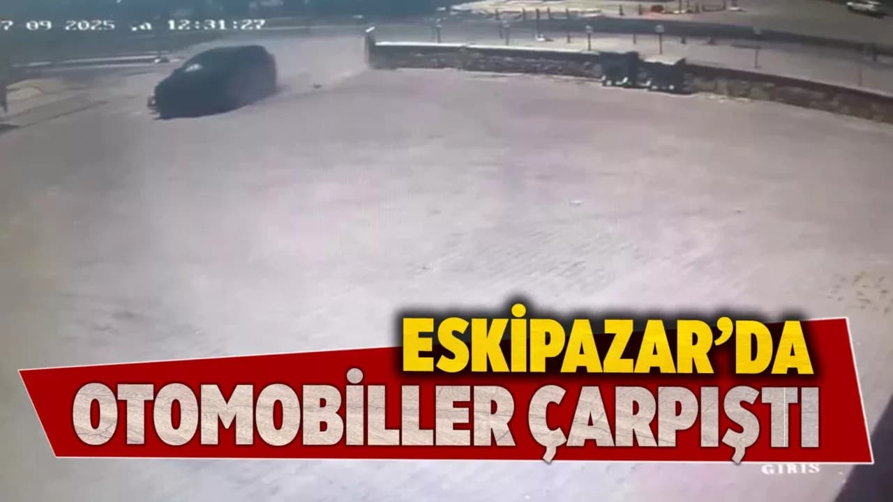 İki otomobilin çarpıştığı kaza kamerada