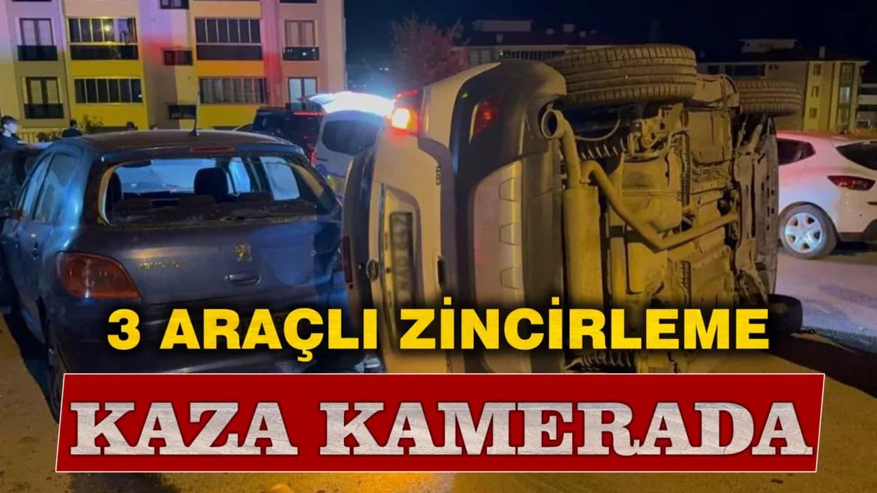 Zincirleme kazada yan yatan otomobilin altında kalmaktan son anda kurtuldu