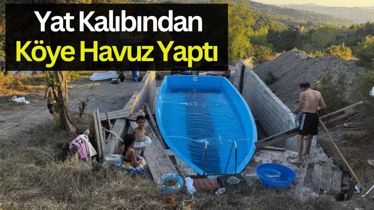 Yattan köydeki evinin bahçesine havuz yaptı