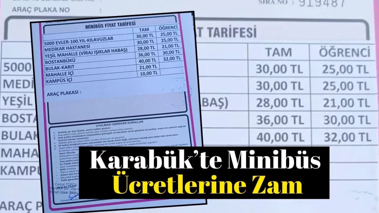 Karabük’te minibüs ücretlerine zam yapıldı