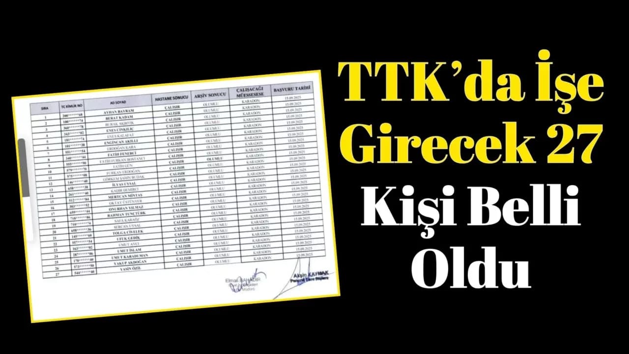 TTK’da İşe Girecek 27 Kişi Belli Oldu