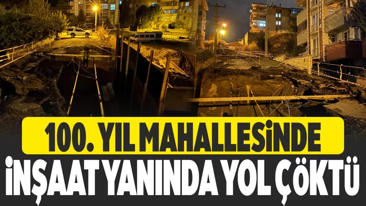 Karabük'te inşaat sahasının yanındaki yolun bir kısmı çöktü