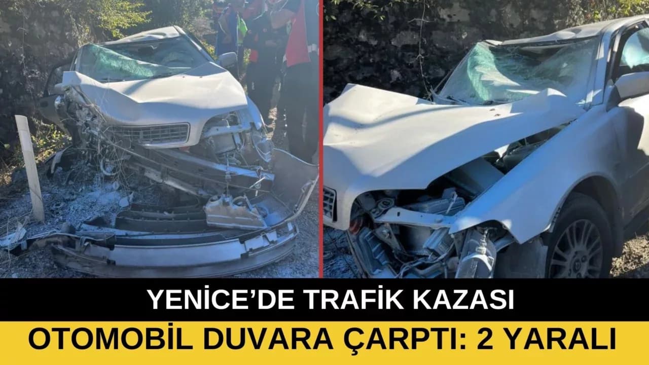 Yenice'de Kontrolden Çıkan Otomobil Duvara Çarptı: 2 Yaralı