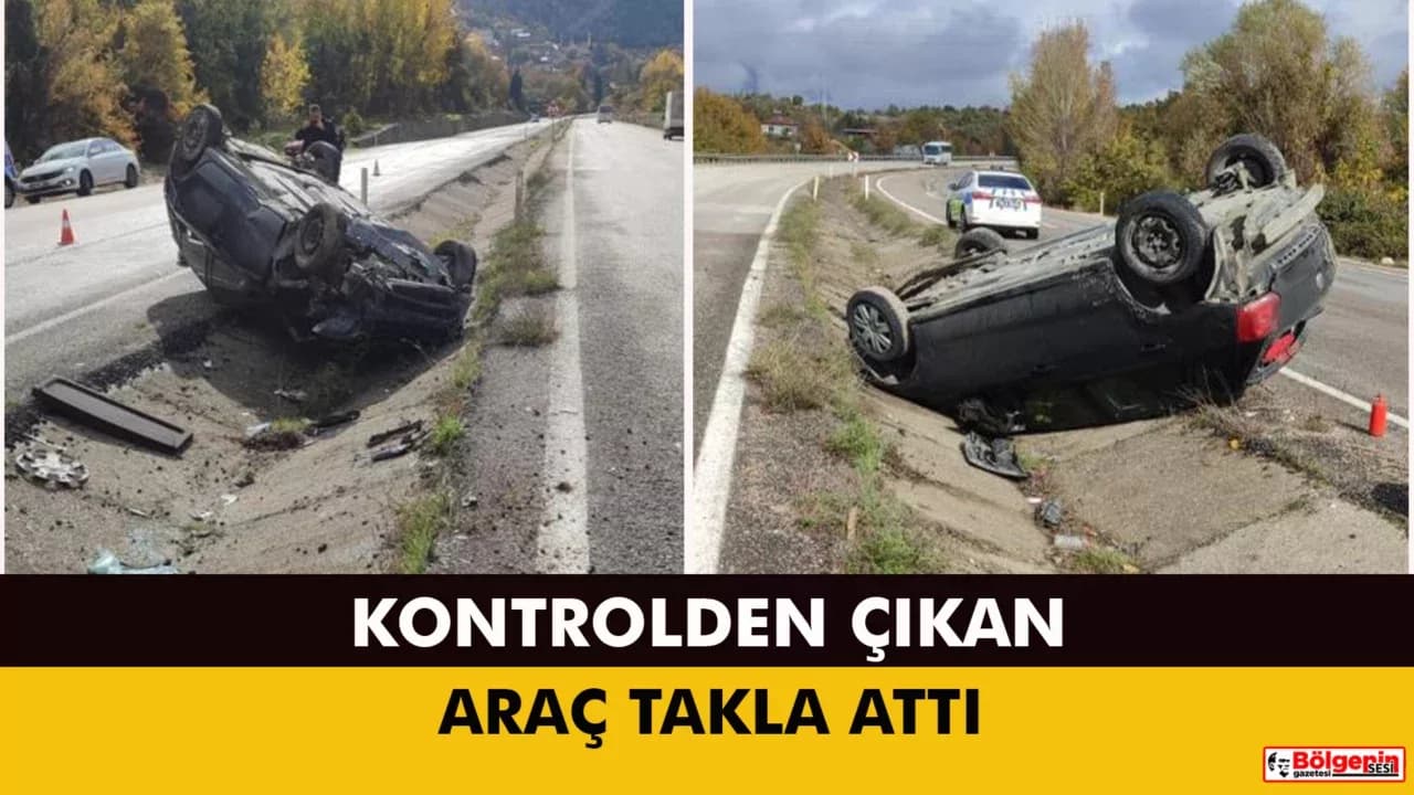 Takla atan otomobilden 2 kişi yaralı kurtuldu