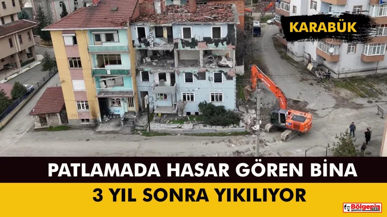 Karabük'te doğal gaz patlaması sonrası hasar gören bina 3 yıl sonra yıkılıyor