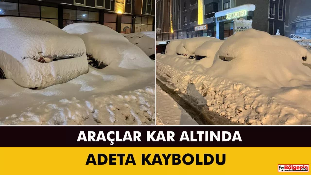 Safranbolu'da araçlar kar altında adeta kayboldu