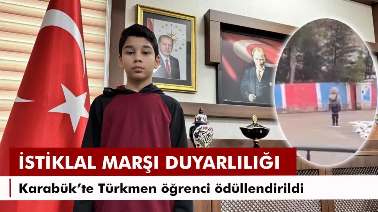 Kar altında İstiklal Marşı'na eşlik eden Türkmen öğrenci ödüllendirildi