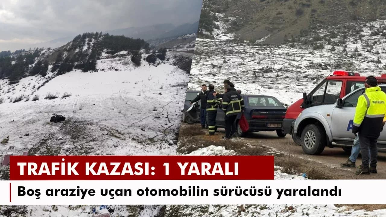 Boş araziye uçan otomobilin sürücüsü yaralandı