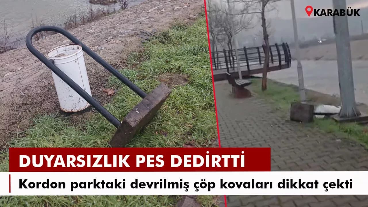 Karabük Kordon Parktaki Devrilmiş Çöp Kovaları Dikkat Çekti