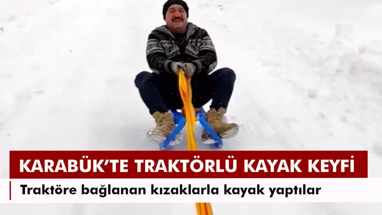 Traktöre bağlanan kızaklarla gün boyu kayak yaptılar