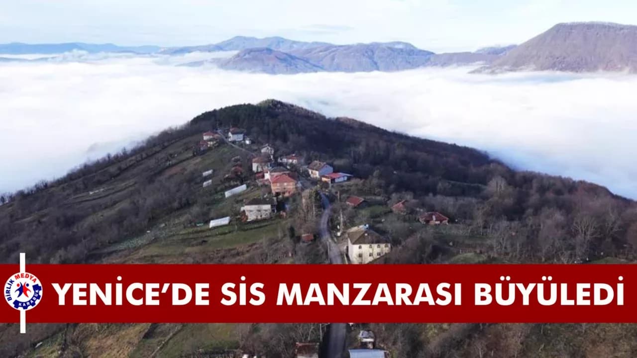 Köyü ve dağ eteklerini kaplayan sis denizi mest etti