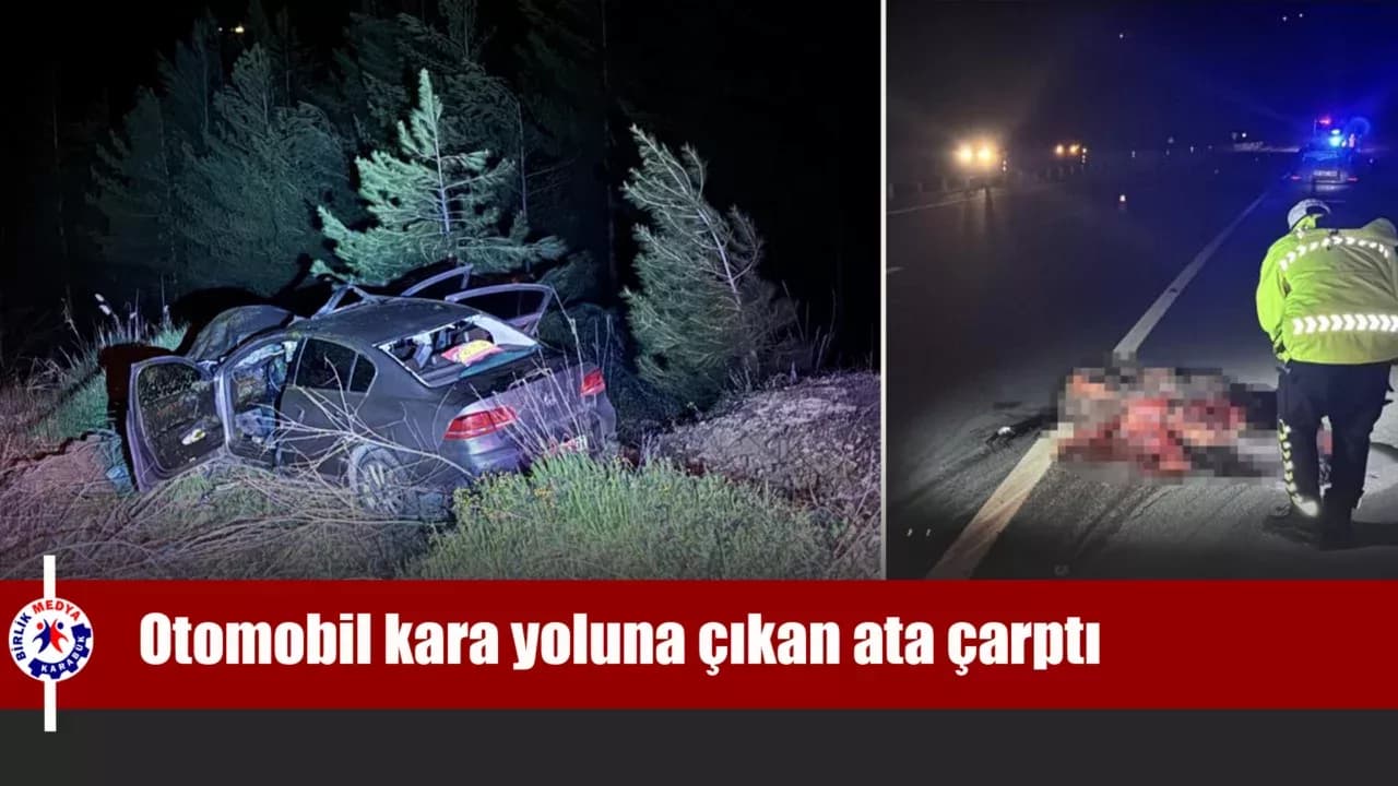 Otomobil kara yoluna çıkan ata çarptı: 3 yaralı