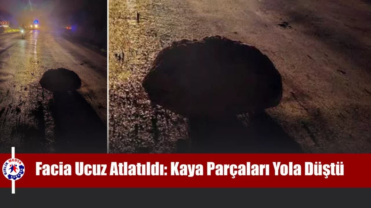 Yamaçtan kopan kaya parçaları Karabük-Yenice kara yoluna düştü