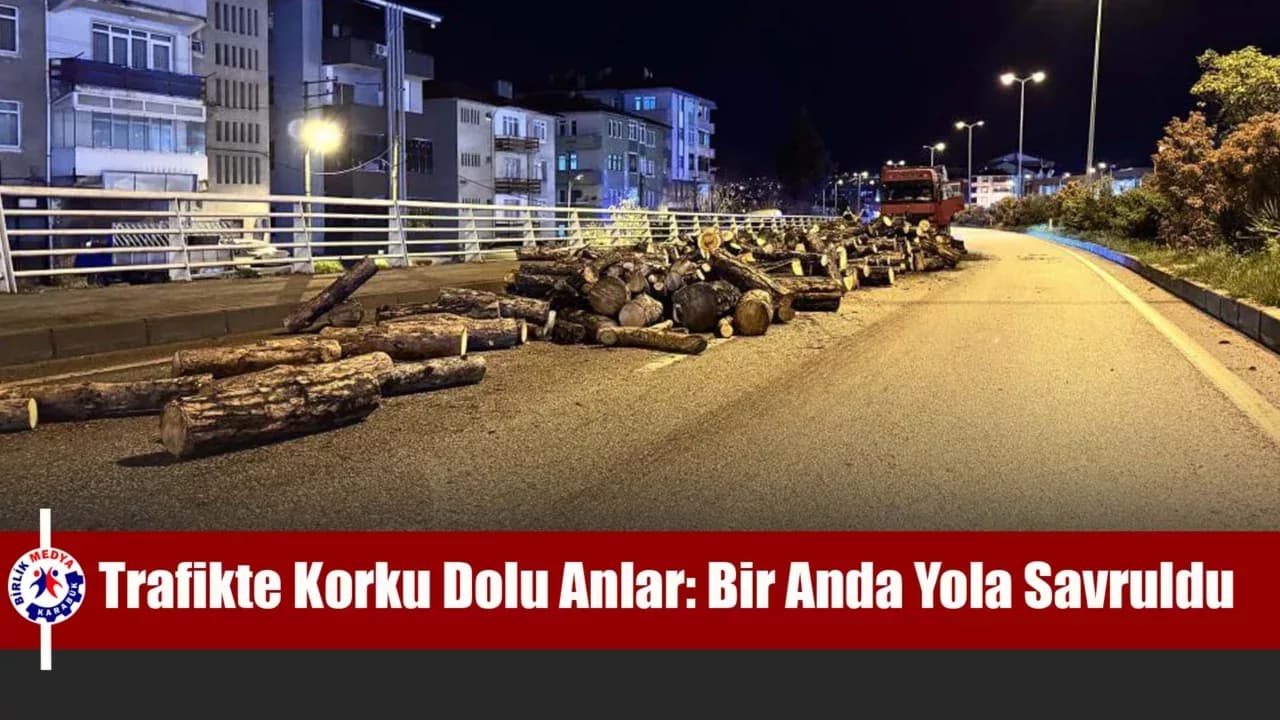 Karabük'te kamyondan kara yoluna dökülen odunlar yola döküldü