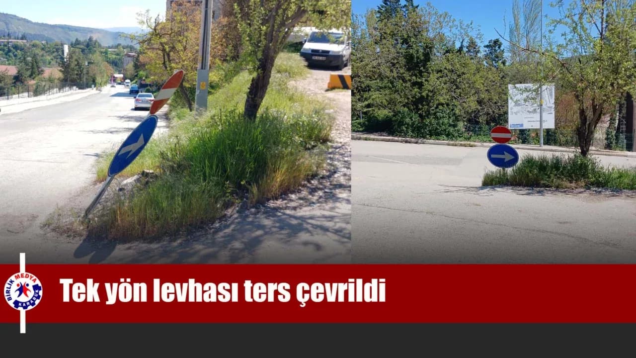 Karabük Fatih Caddesi’nde tek yön levhası ters yönü gösteriyor