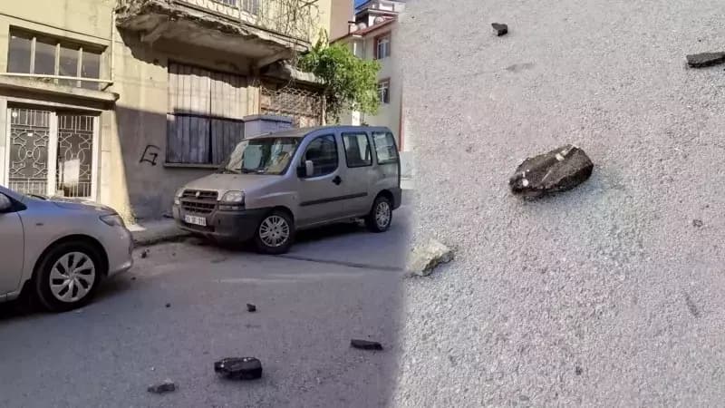 Apartmandan dökülen taşlar tehlike saçıyor