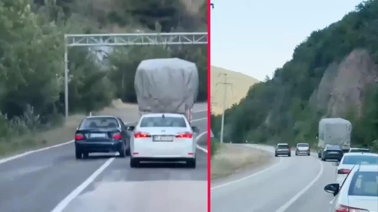 Karabük-Yenice kara yolunda tehlikeli sollamalar kamerada