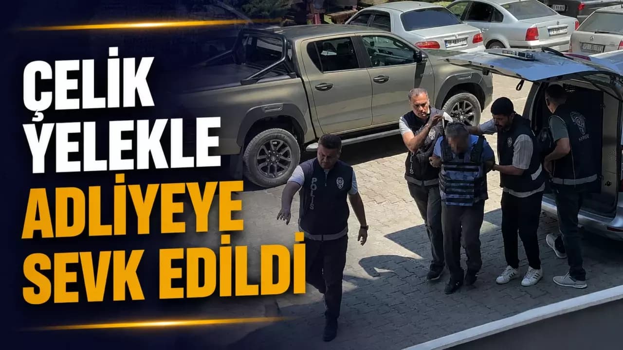 Karabük'te eşinin boğazını keserek öldüren şahıs çelik yelekle adliyeye getirildi