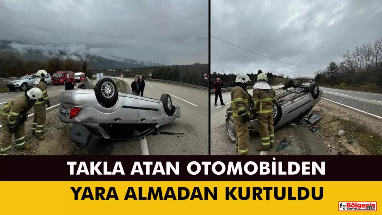 Safranbolu'da takla atan otomobilden yara almadan kurtuldu