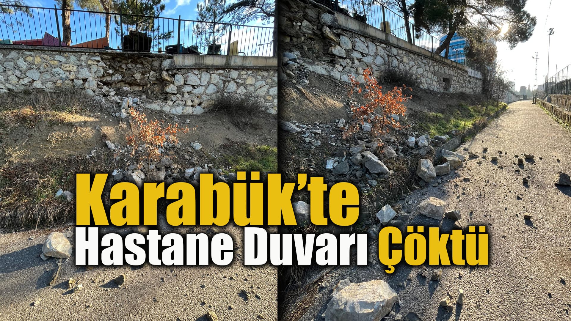 Hastanenin bahçe duvarının bir bölümü çöktü