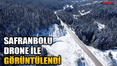 Safranbolu'da karla kaplanan ormanlar ve tarihi konaklar havadan görüntülendi