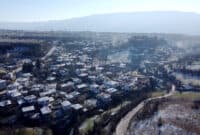 Safranbolu'da karla kaplanan ormanlar ve tarihi konaklar havadan görüntülendi