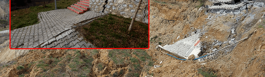 Toprak kaymasında çocuk parkı ve istinat duvarı zarar gördü