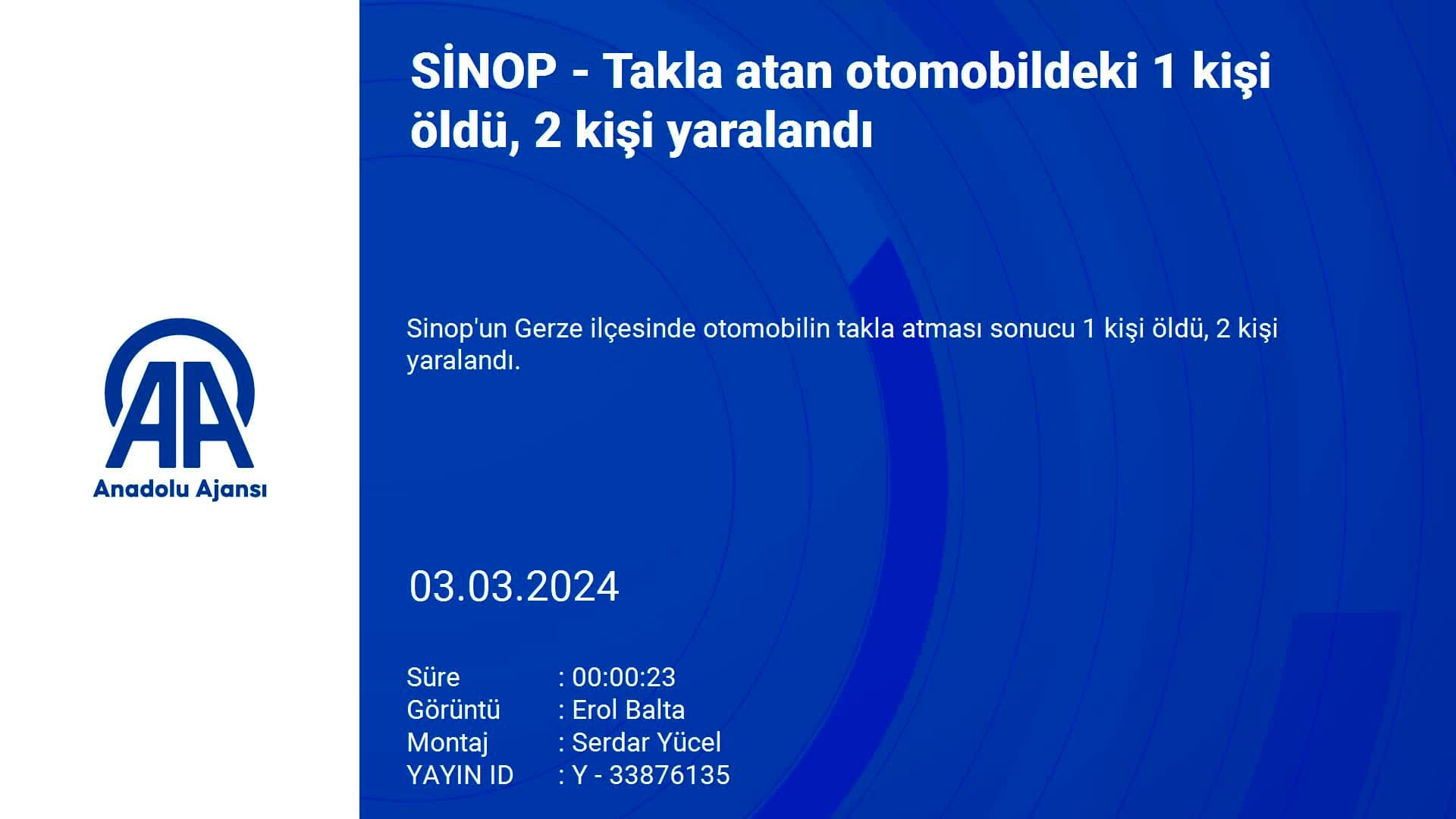 Sinop'ta takla atan otomobildeki 1 kişi öldü, 2 kişi yaralandı