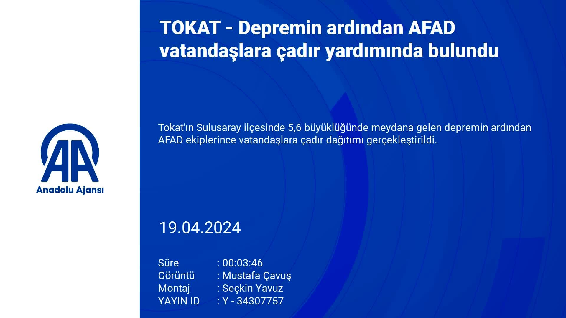 Tokat'ta depremin ardından AFAD vatandaşlara çadır yardımında bulundu