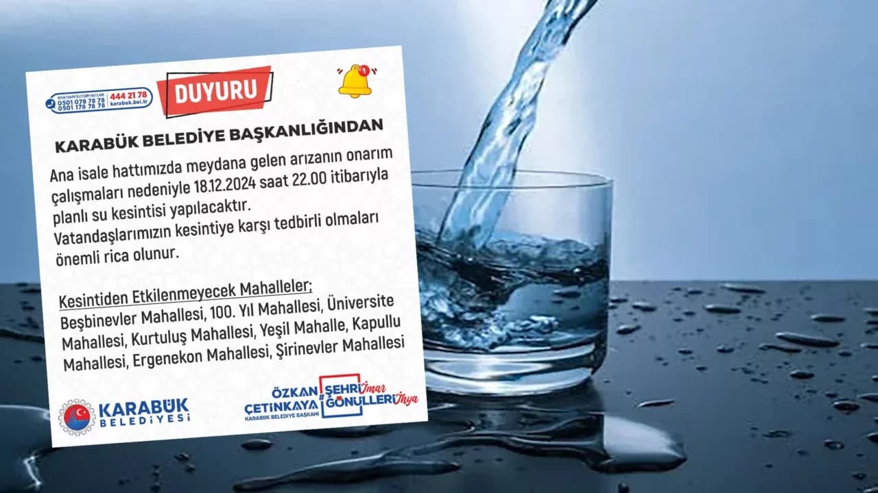 Karabük Belediyesi'nden Su Kesintisi Duyurusu