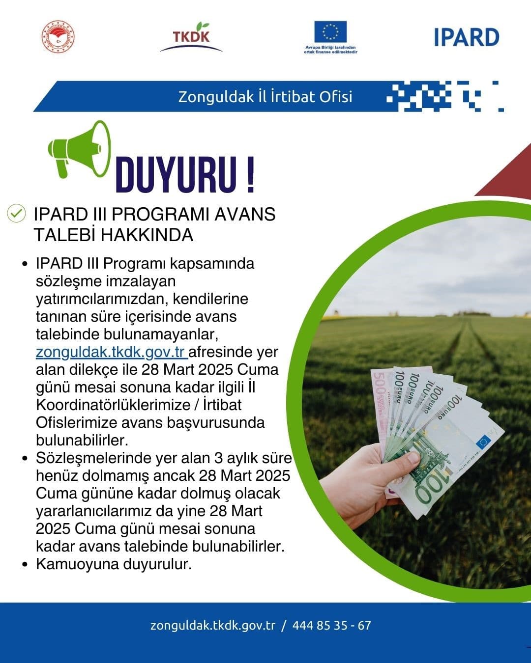 IPARD III avans talebine son başvuru 28 Mart