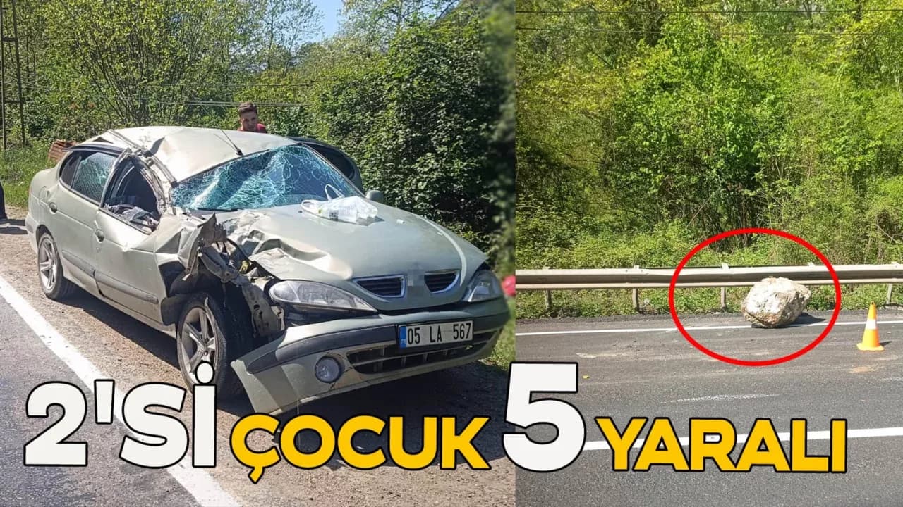 Seyir halindeki otomobilin üzerine kaya parçası düştü