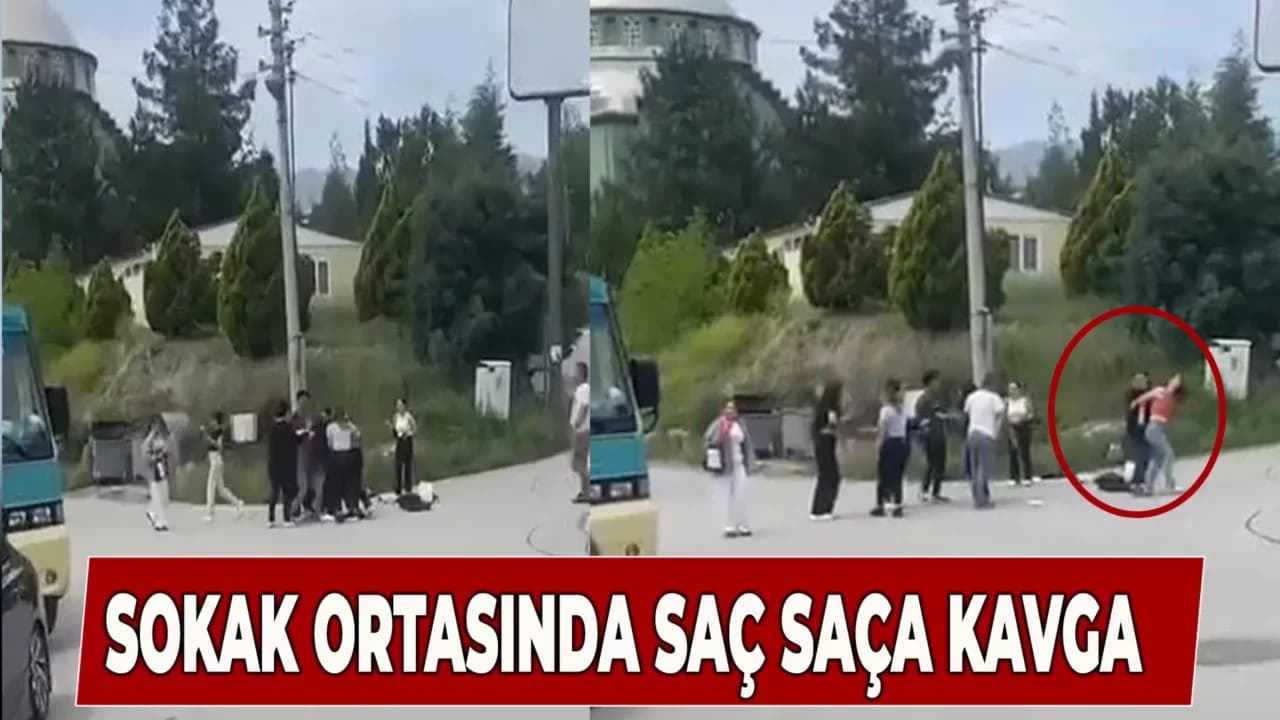 Karabük'te Üniversiteli genç kızlar sokak ortasında saç saça kavga etti