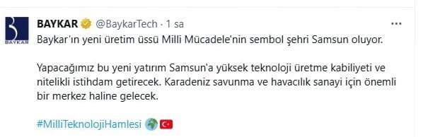 BAYKAR’dan Samsun’a dev yatırım: Anadolu’daki ilk üretim üssü kuruluyor
