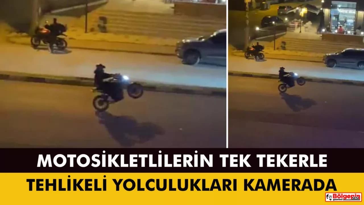 Motosikletlilerin tek tekerle tehlikeli yolculukları kamerada