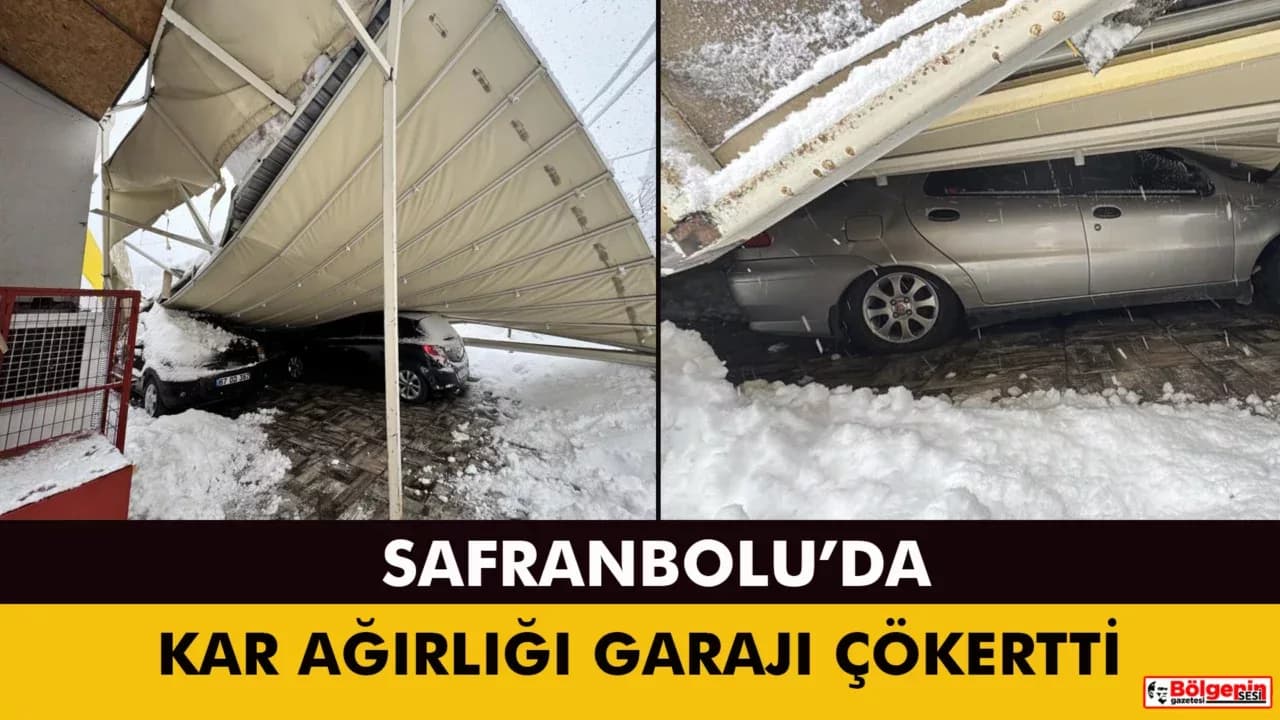 Safranbolu’da kar ağırlığı garajı çökertti: 3 araç zarar gördü