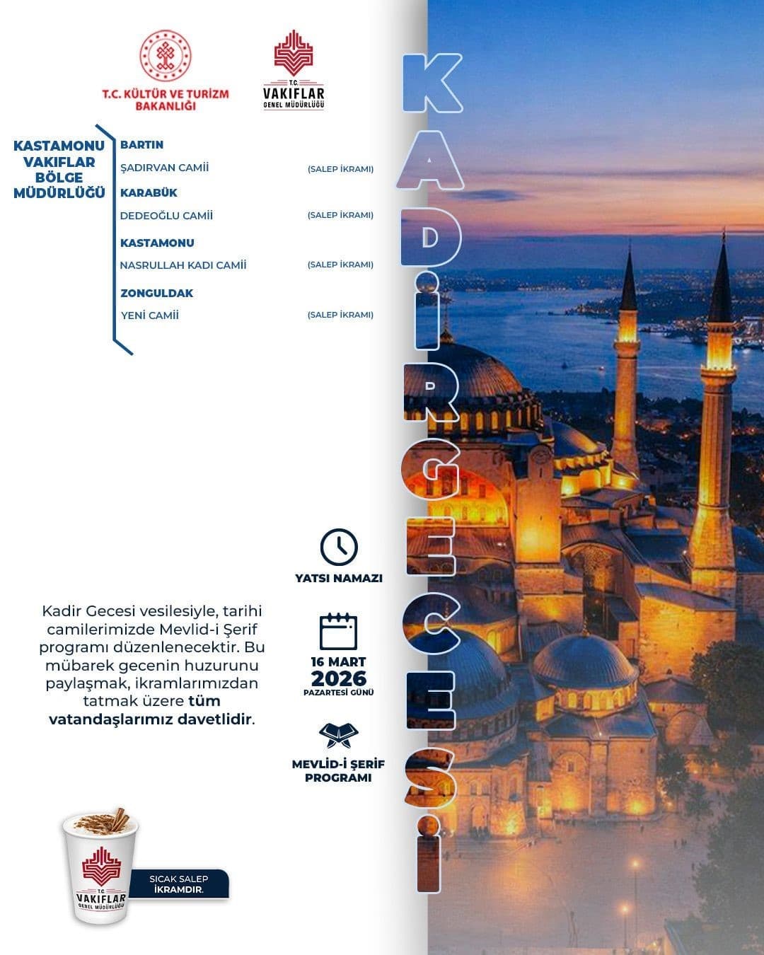 Zonguldak Yeni Camii’nde Kadir Gecesi’nin manevi iklimi dualarla yaşanacak