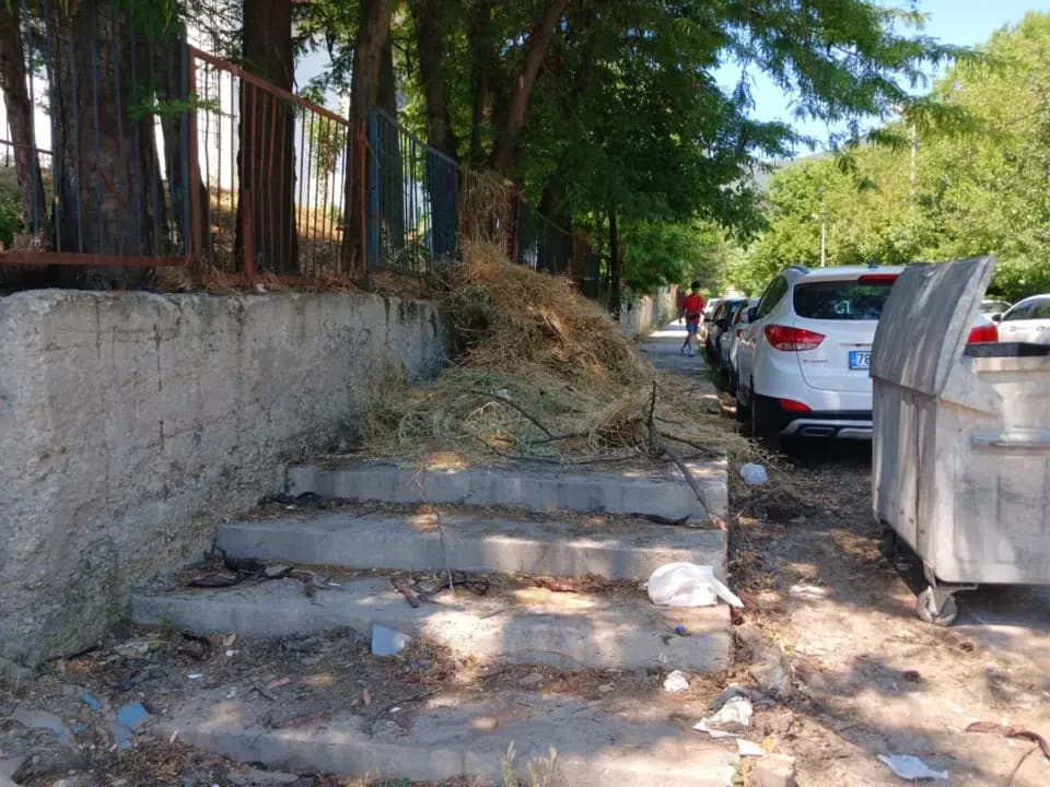 Biçilen otlar kaldırımlarda kaldı